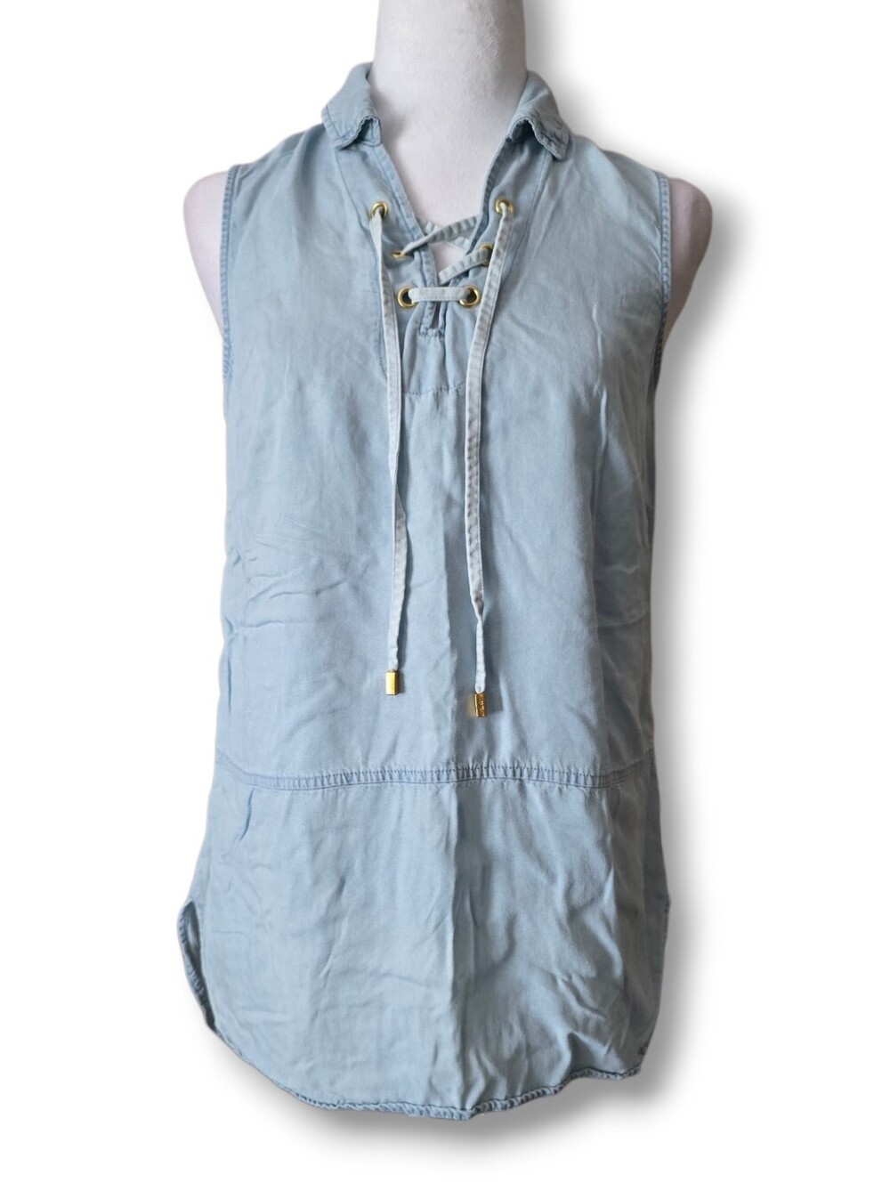 Ellen Tracy Sleeveless Hi-Lo Tencel Chambray Tunic Top - Size Small
